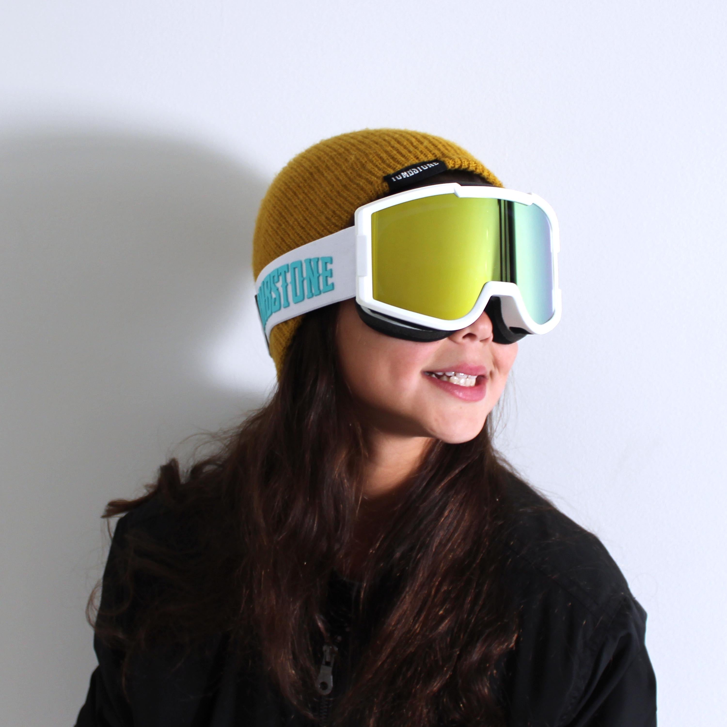 Groms Aqua White Kids Snow Goggles Tombstone Eyewear